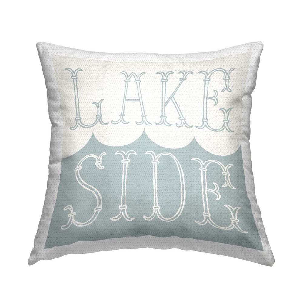 Lakeside Wave Phrase Blue Outdoor Printed Pillow 18x18 Inch