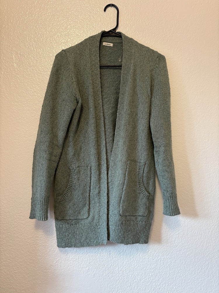 L.L. Bean Cotton Ragg Sweater Green Cardigan Pockets 100% Cotton Women’s XS