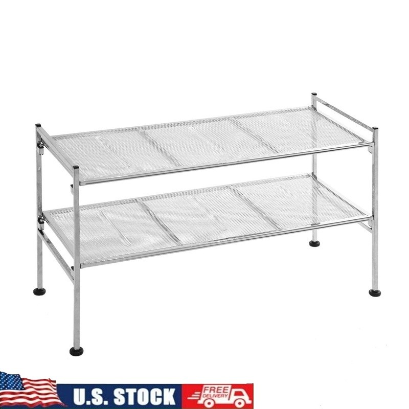 Stackable 2-Tier Metal Mesh Shoe Rack Organizer Holds 9 Pairs Durable Space-Saving Design
