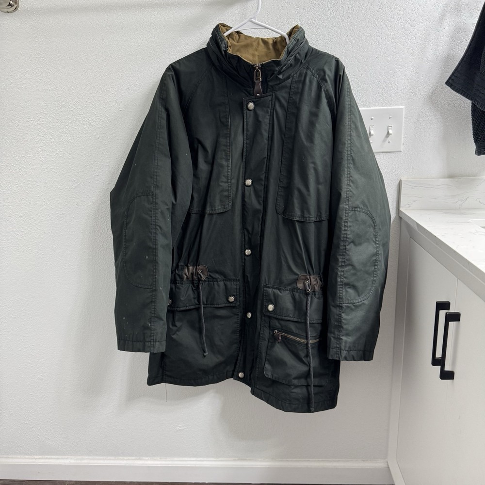 London Fog Vintage Green Olive Puffer Coat with Detachable Liner Large Size Zip Up Overcoat  