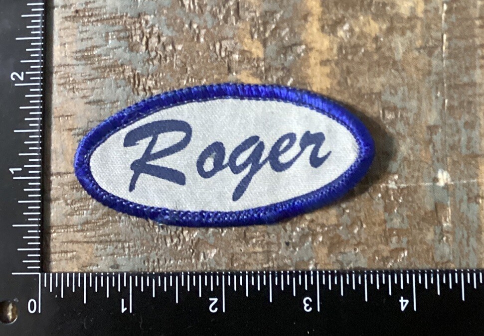 Vintage ROGER Name Tag Work Shirt Job Uniform Printed Iron-On Patch Blue