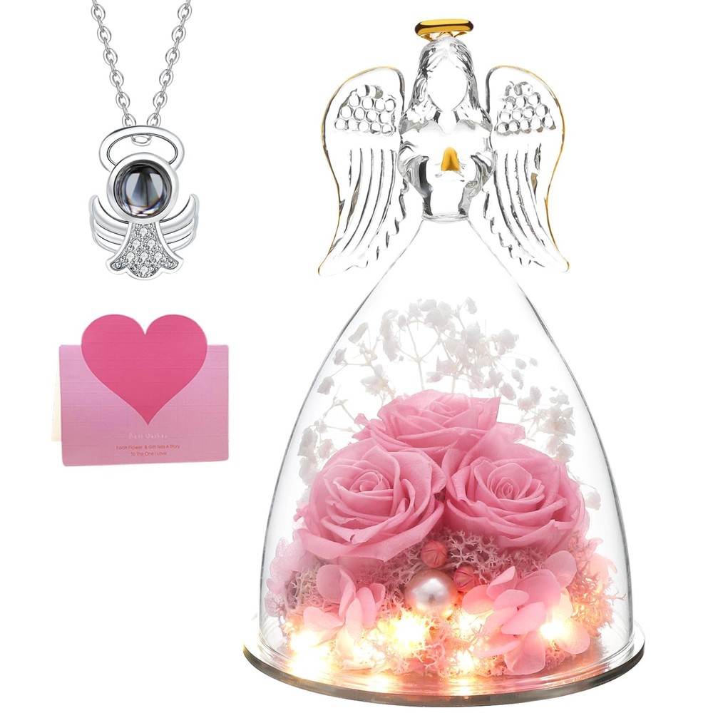 Mother's Day Birthday Gift Preserved Real Rose in Angel Glass Crystal-image