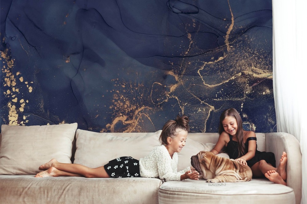 3D Blue Gold Abstract Texture Wall Murals Wallpaper Murals Wall Sticker 3