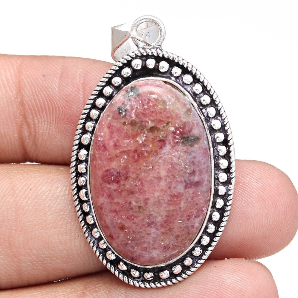 Rhodonite Gemstone Silver Pendant Handmade Jewelry Gift for Her 2 Inch