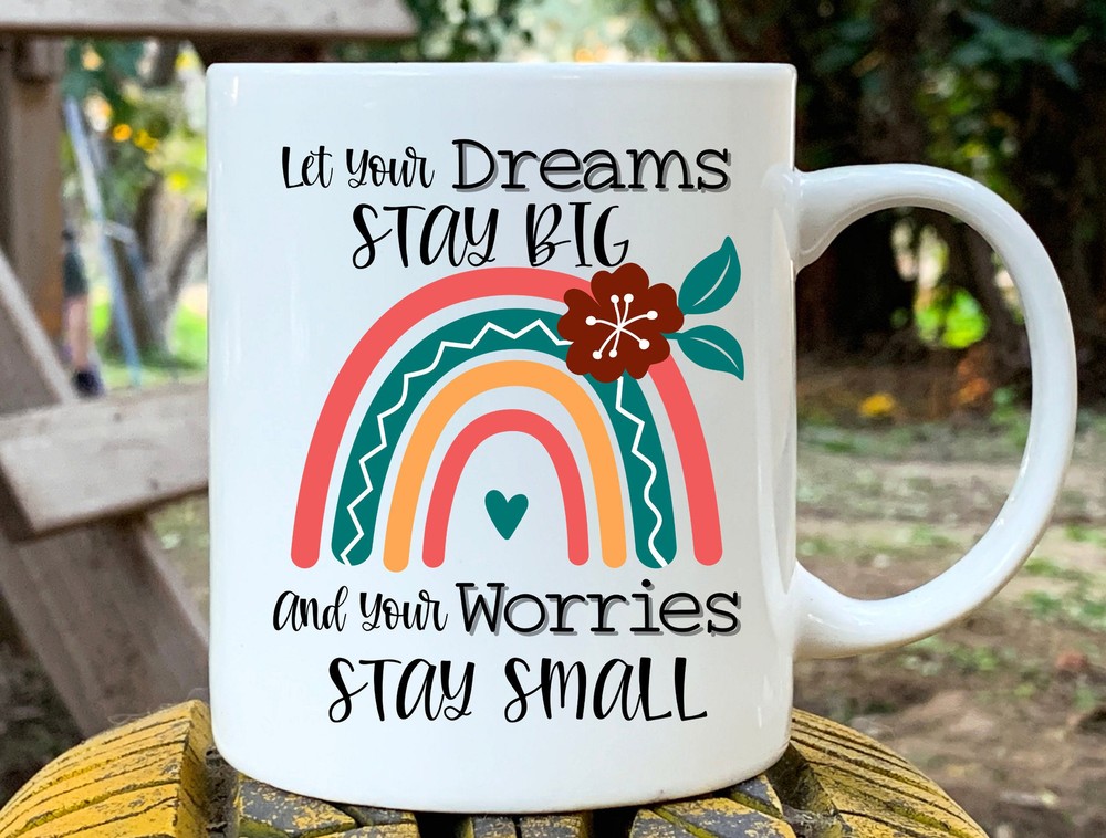 Rainbow Mug Dream Big Worries Small Mug Boho Rainbow Mug Inspirational Mug