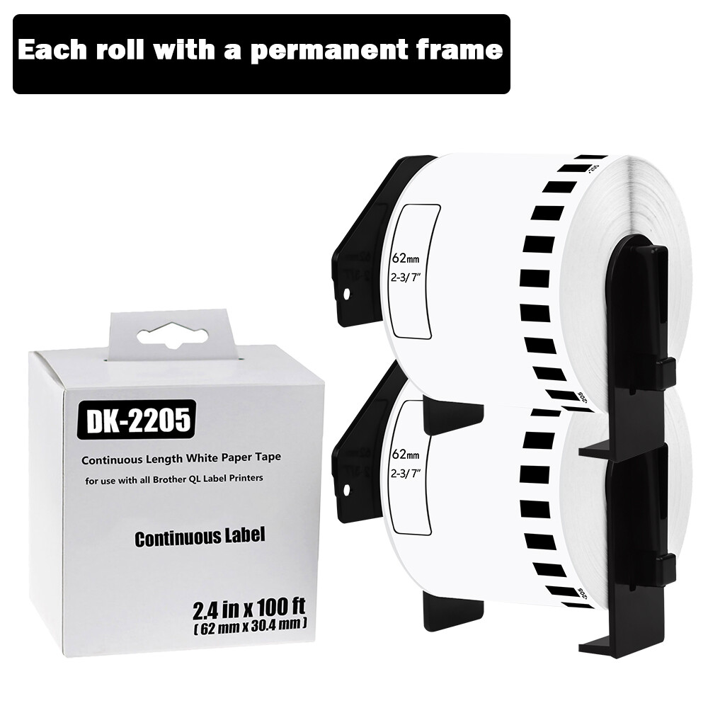 2 Rolls 62mm x 30.48m Brother QL-1100 DK-2205 Compatible Shipping Labels 2-3/7