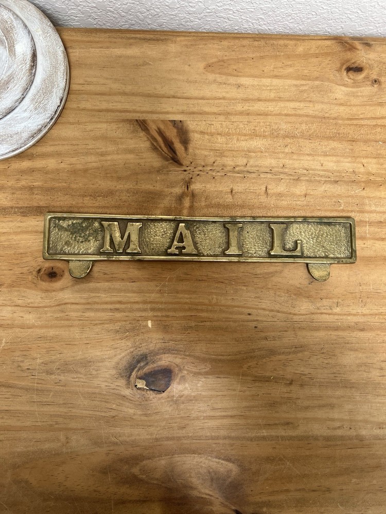 Antique Vintage Mail Letter Box Slot Cover Solid Brass In Door Two Pulls