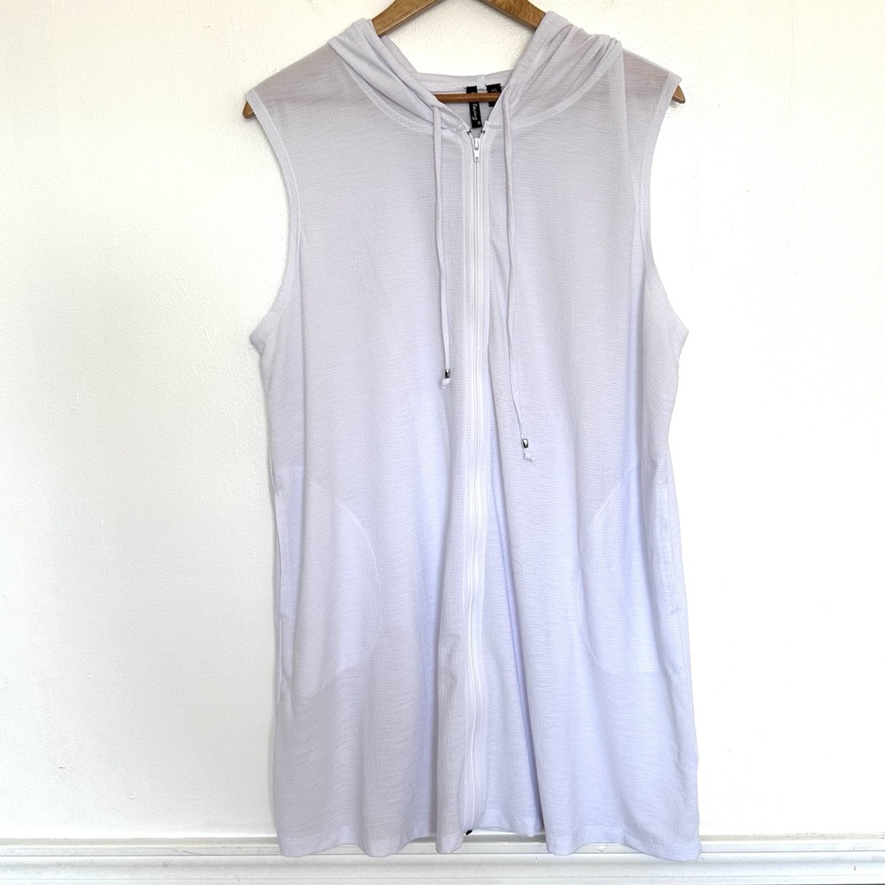 Porto Cruz Swimsuit Cover Up Women’s XXL White Hooded Sleeveless Pockets Zipper