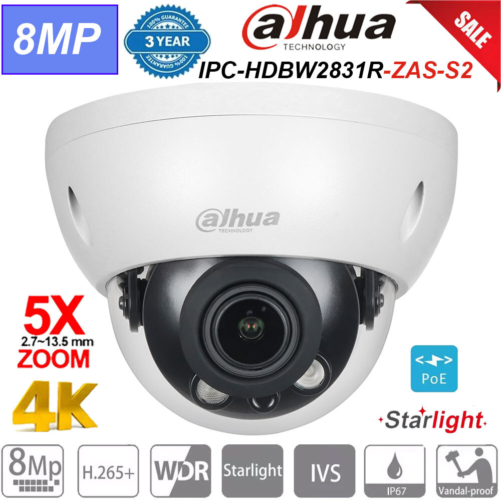 Dahua OEM IPC-HDBW2831R-ZAS-S2 4K 8MP 5X ZOOM IR IP Camera Starlight MIC Dome