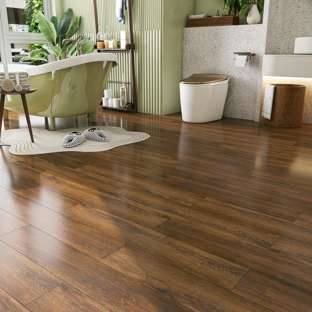 Funstick 90x15cm 35 Pcs Brown Wood Effect PVC Vinyl Floor Planks - Self Adhesive