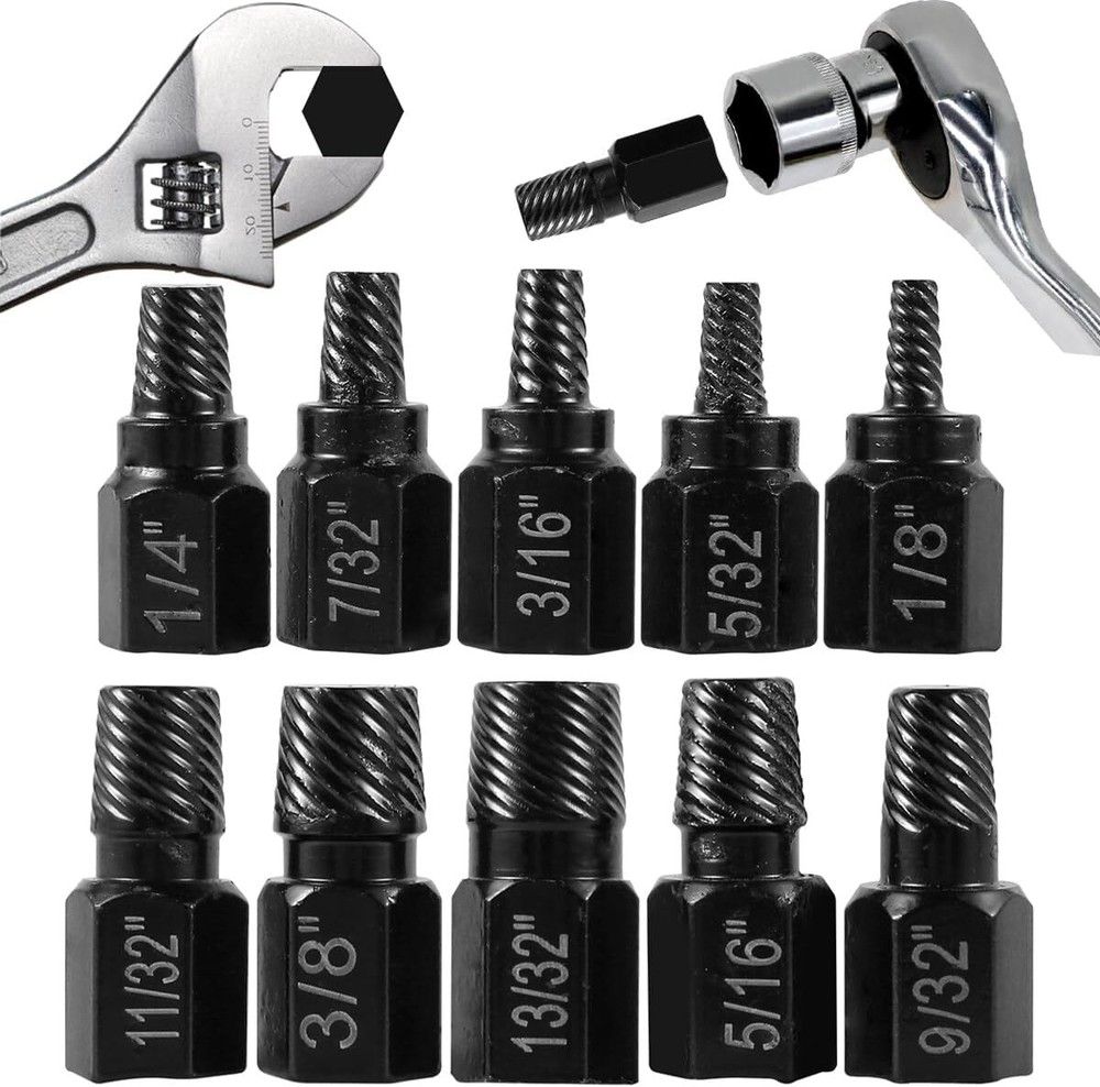 10-pc screw extractor kit for removing broken bolts and stripped screws