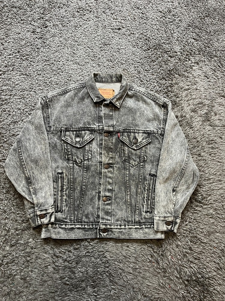 Vintage Levis Jacket Youth Medium Gray Faded Button Up Trucker Chore Boys 80s