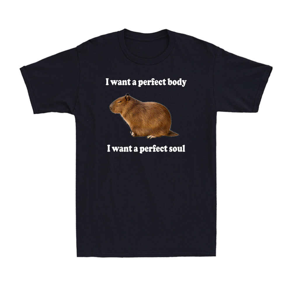 Capybara I Want A Perfect Body I Want A Perfect Soul Funny Meme Men's T-Shirt