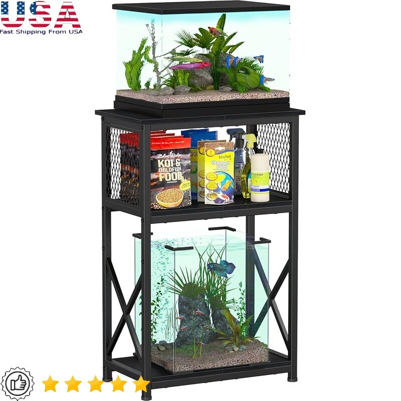 Heavy Duty 3-Tier Black Metal Aquarium Stand for Fish Tank Storage