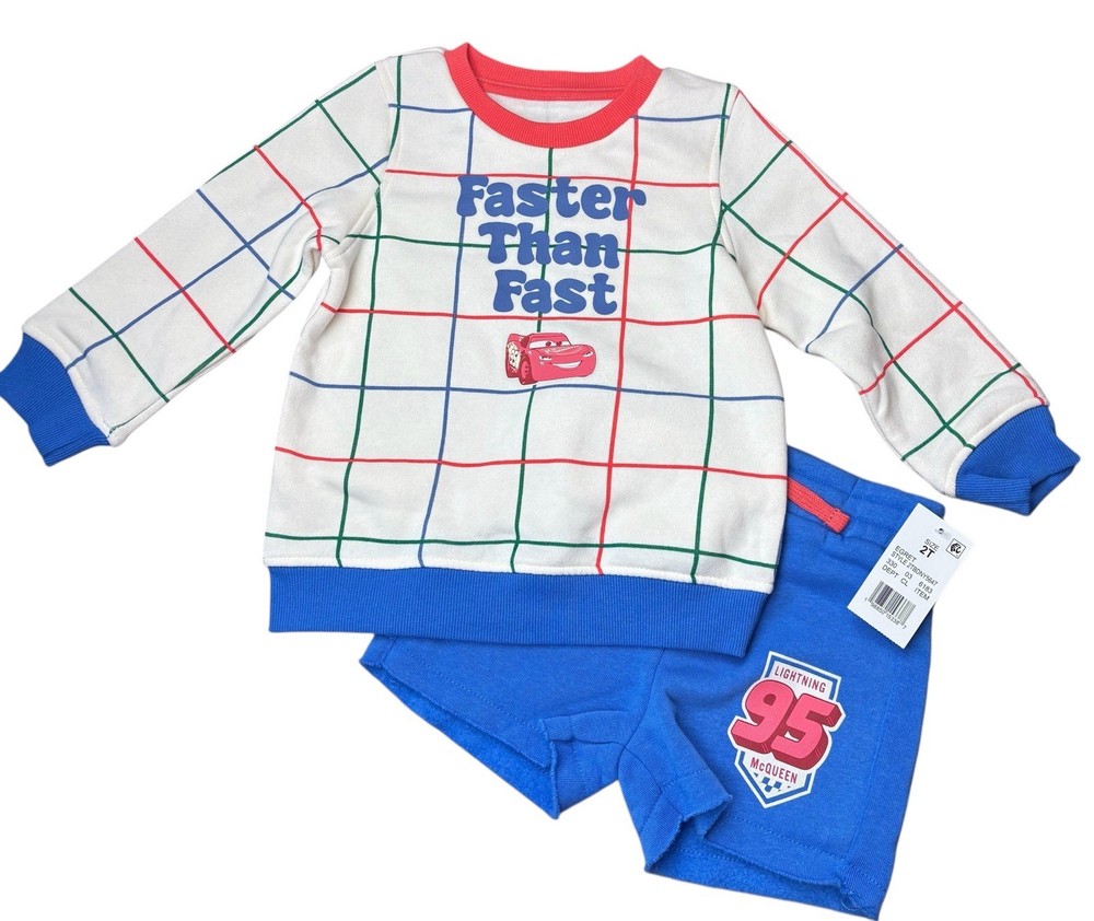 Disney Cars Lightning McQueen Boys Size 2T Sweatshirt & Shorts