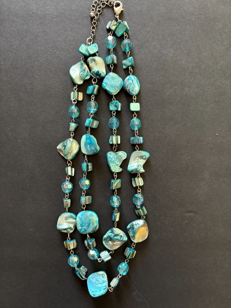 Turquoise Abalone Shell & Beaded Chain Necklace