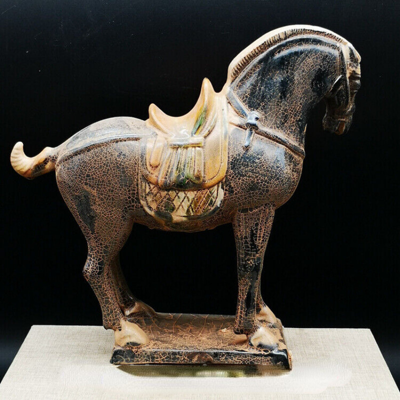 8.1 Inch Chinese Tang Dynasty Sancai Pottery War Horse Zodiac Wealth Statue Collectible Art Piece