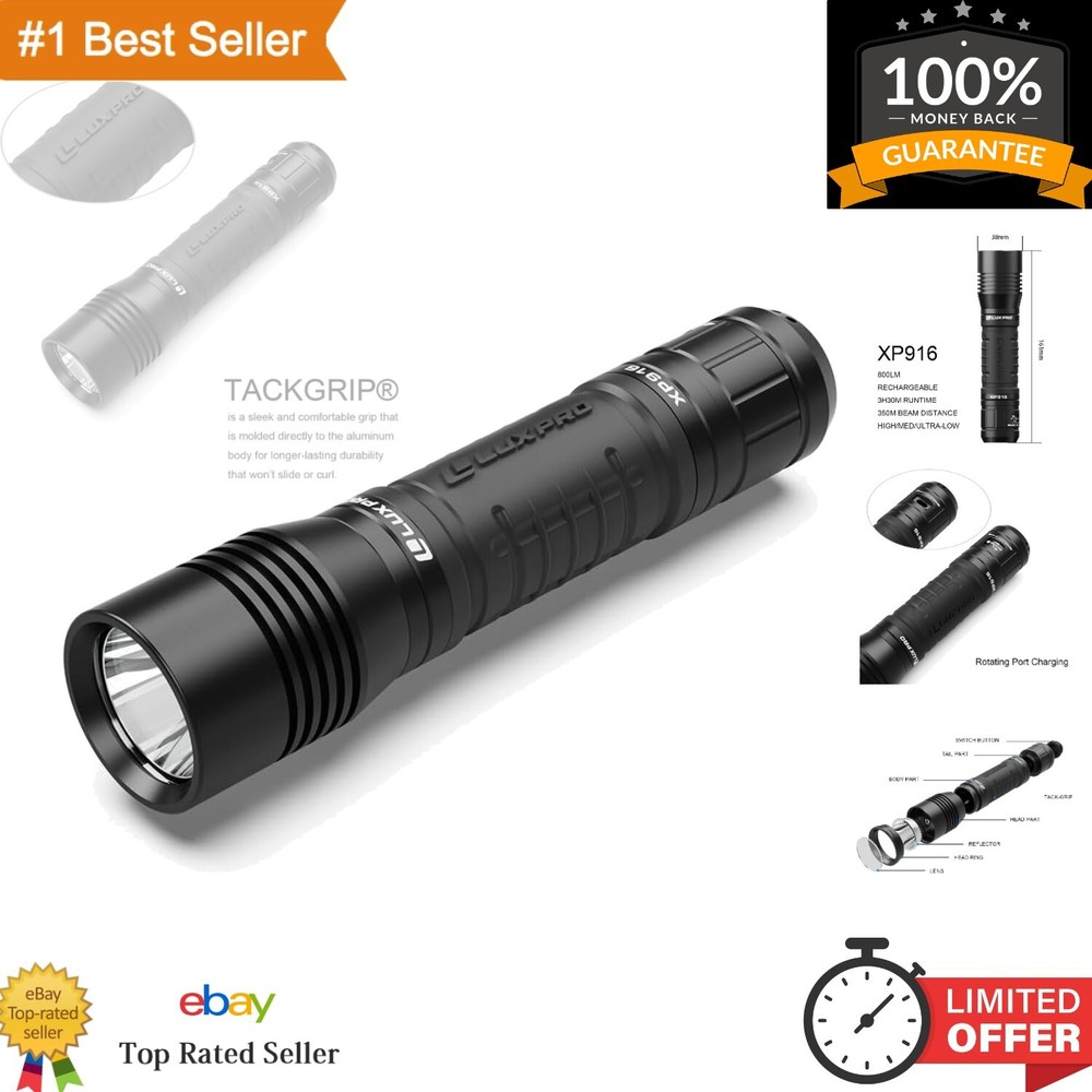 Pro Series 800 Lumen Waterproof Rechargeable Tactical Flashlight – Rugged Design