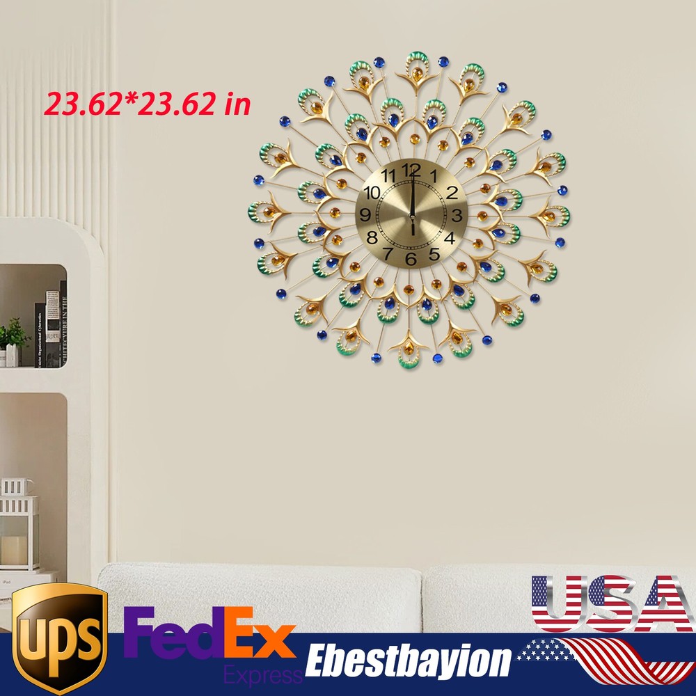 Modern Large 23.62 Inch Metal Wall Clock Art for Living Room Decor