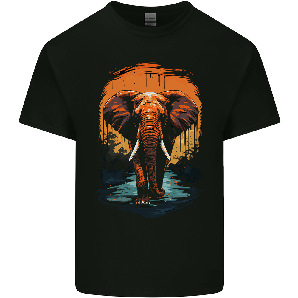 Elephant Sunset Mens Cotton T-Shirt Tee Top