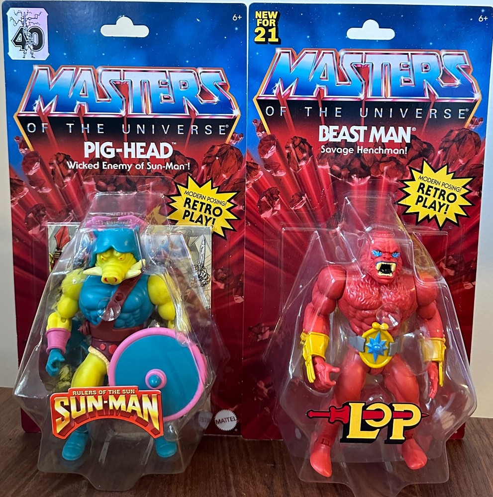 Masters of the Universe Origins Beast Man LOP and Pig Head Sunman Action Figures New