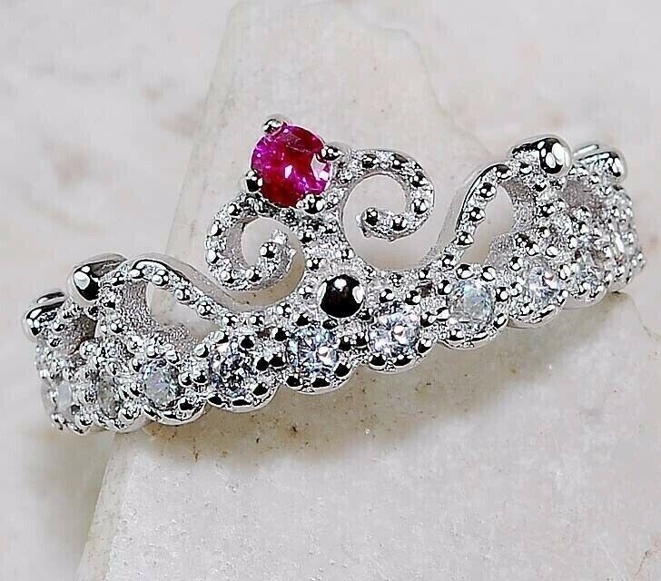 1CT Treated Ruby & White Topaz Sterling Silver Ring Size 8  