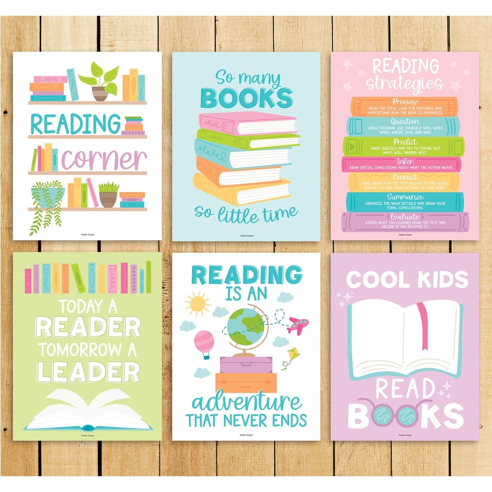 6 Colorful Reading Posters For Classroom Reading Corner - Reading Corner Deco...