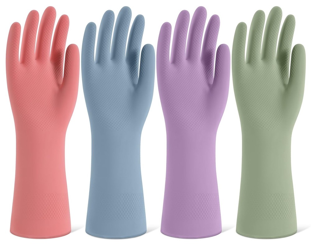 4 Pairs Reusable Rubber Cleaning Gloves for Dishwashing & Kitchen Chores