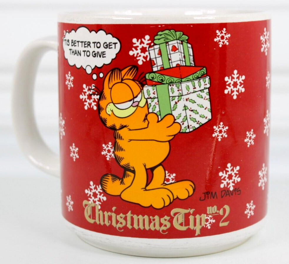 VINTAGE GARFIELD CHRISTMAS TIP #2 CERAMIC COFFEE 12 OZ. CUP MUG 1978 ENESCO CAT