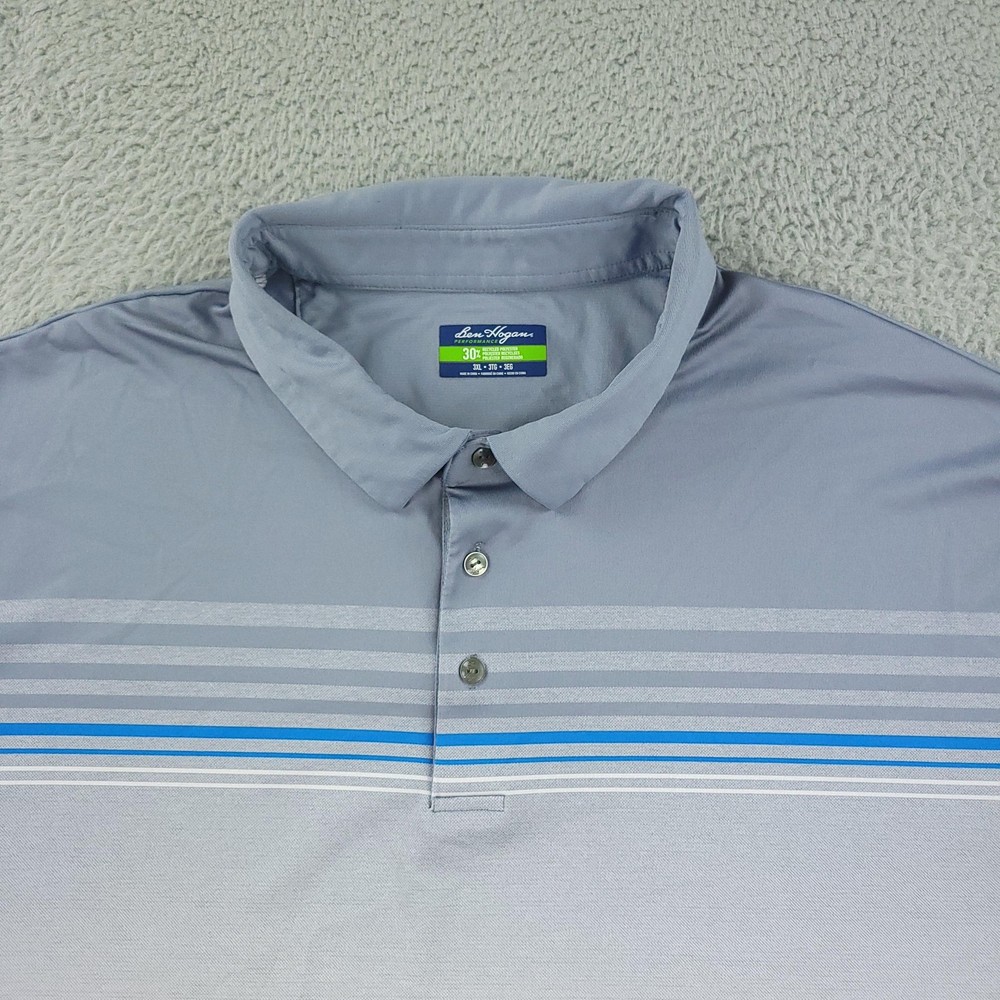 Ben Hogan Polo Shirt Mens 3XL Gray Blue Performance Golf Striped Gradient Top