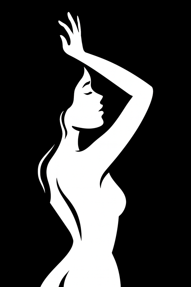 art 642  original painting oil on canvas 10x16 in Black & White Silhouette Woman