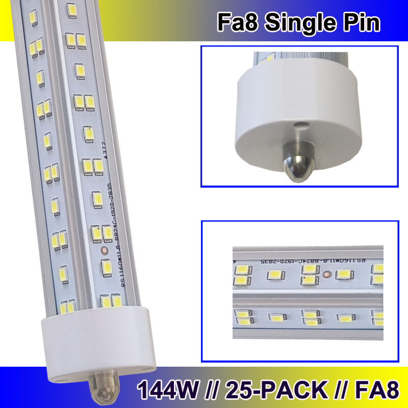 25PC T8 8FT Led Tube Light Bulbs FA8 Single Pin 144W 8Foot Led Shop Light 6500K