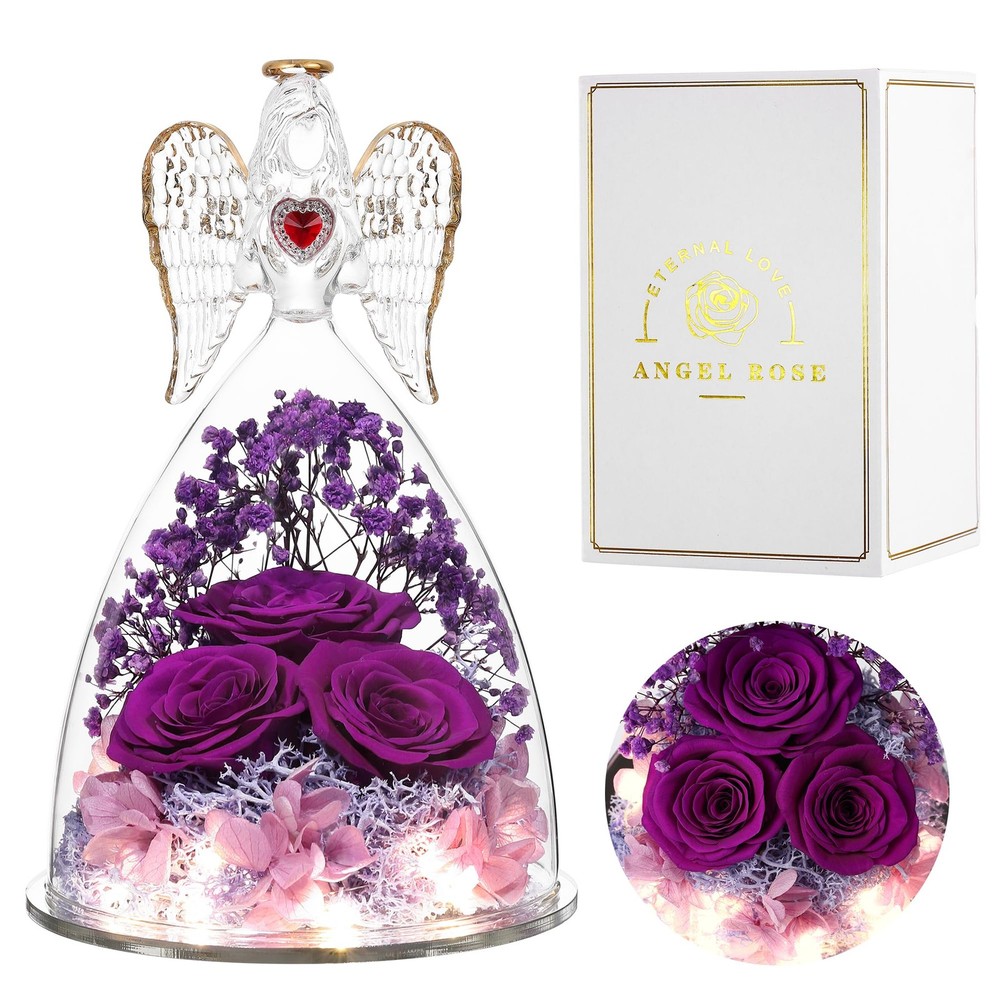 Mothers Day Rose Gifts for Women, Preserved Flower Unique Three Roses with Angels-image