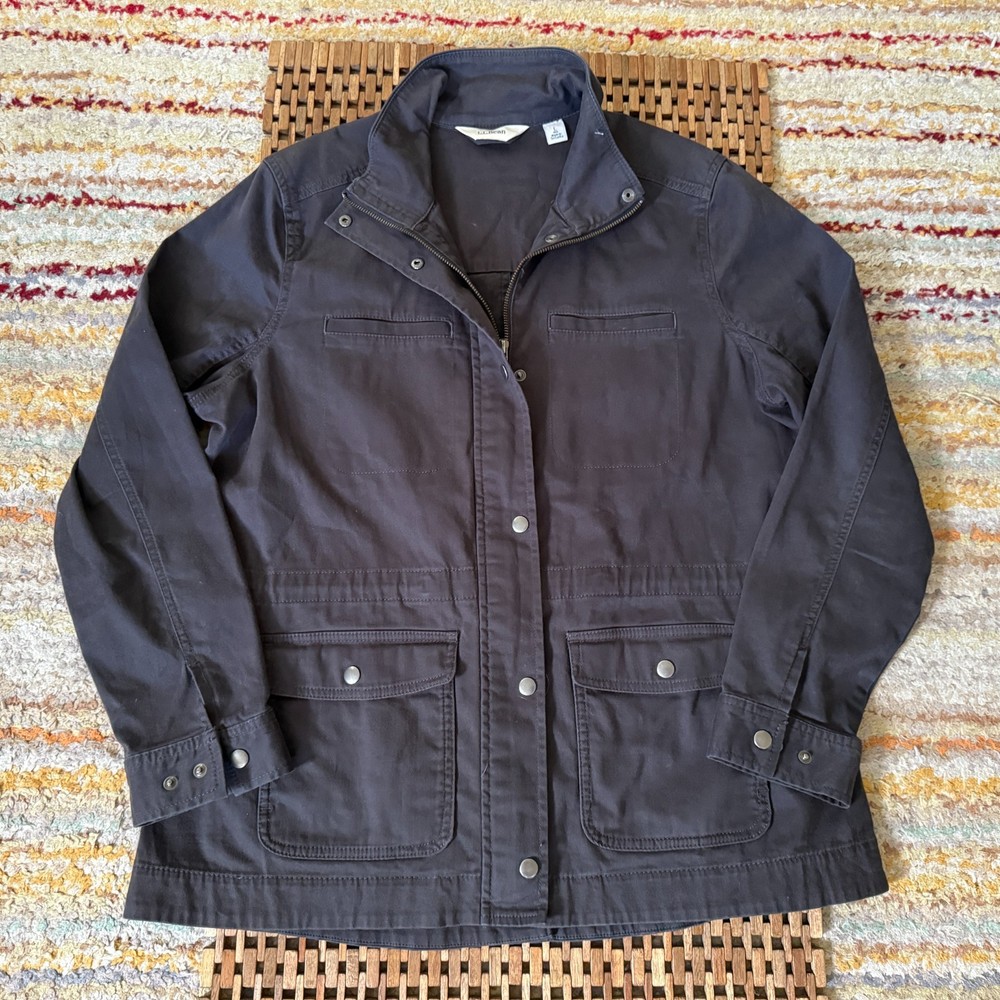 L.L. Bean Cotton Full Zip Snap Front Utility Military Jacket Forge Grey Large L