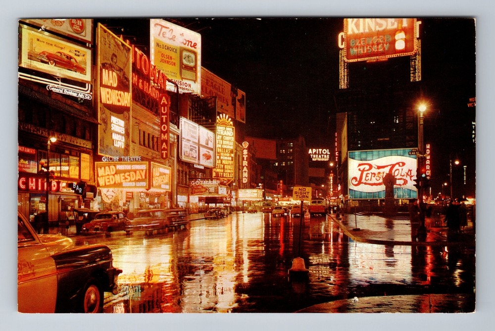 New York City NY, Times Square At Night, Souvenir, Vintage c1956 Postcard