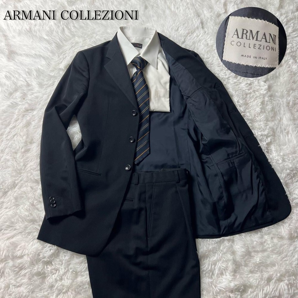 Armani Collezoni Black Mens Suit Large L Premium Set-Up