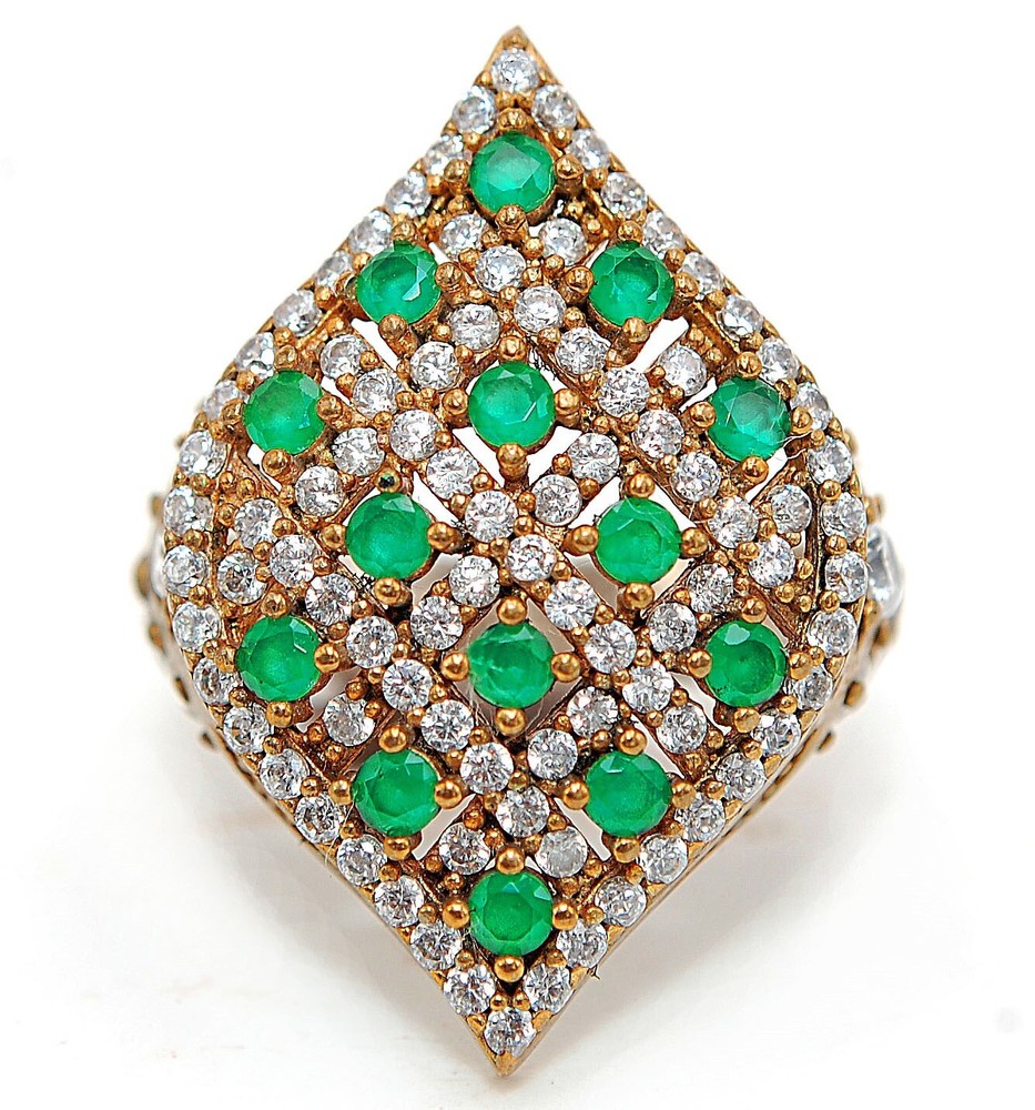 Vintage Ottoman Empire Inspired 3CT Emerald Sterling Silver Ring Size 8.5