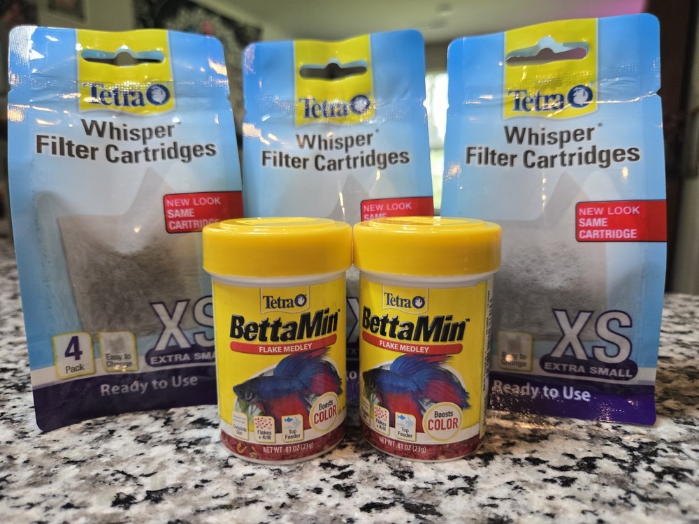 2 Pack Tetra BettaMin Flake Medley with 3 Whisper Filter Cartridges