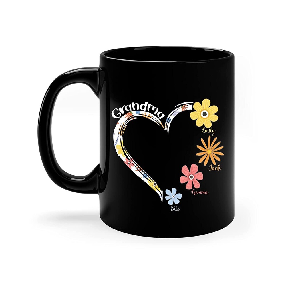 Custom Grandma Heart Mug for Nana Gigi Mimi Mewmew with Grandkids Names