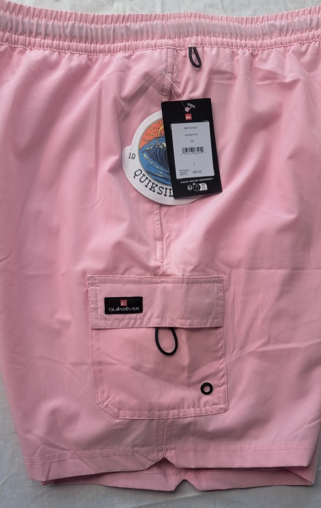 Quicksilver Men’s Volly Swim Shorts, Lined, Size Large Pink With Logo $80 Tag
