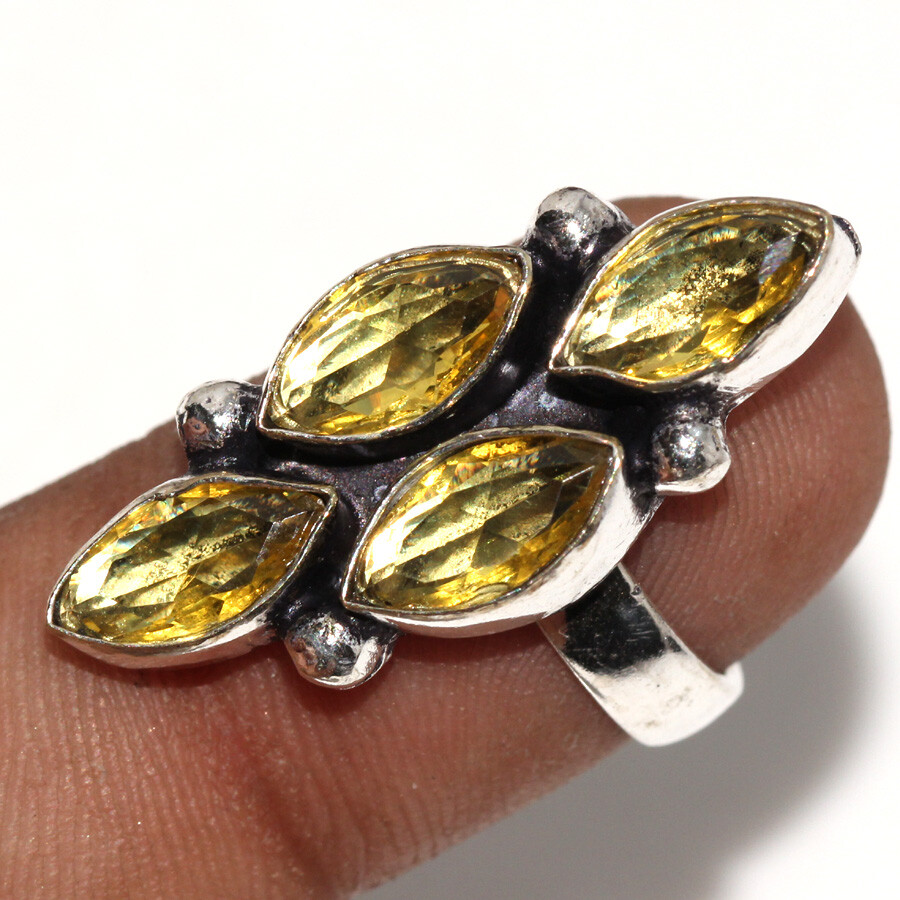 Citrine Silver Plated Handmade Ring US Size 5 Bohemian Jewelry Gift