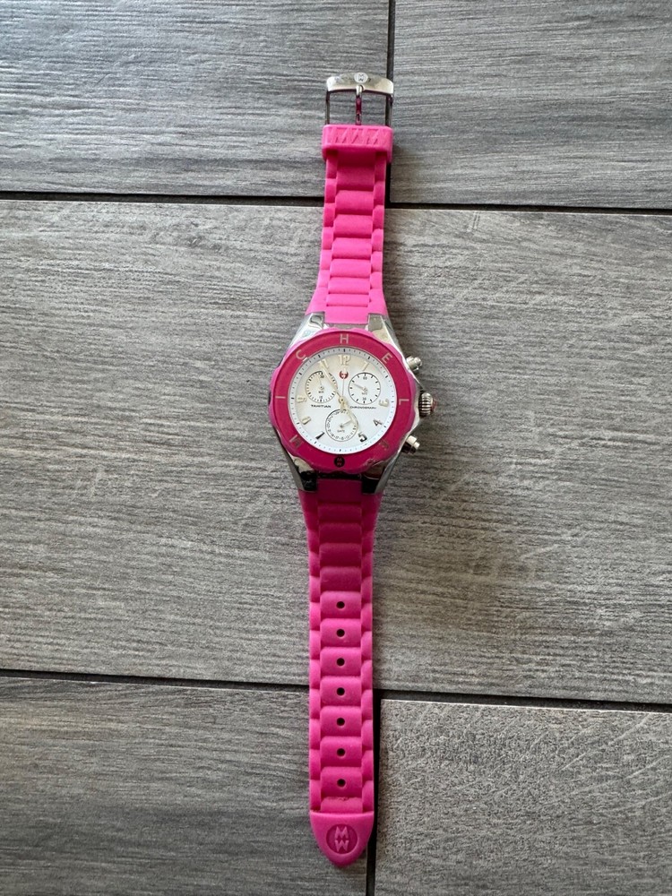 Michele Tahition 40mm Pink Silicone Jelly Bean Watch EUC