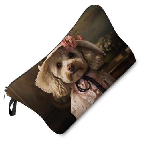 Vintage Lady Cockapoo Puppy Makeup Bag Small Zipper Organizer