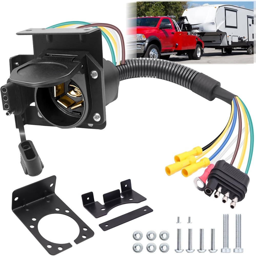 Trailer Connector, 4 to 7 Pin Trailer Plug, 4-Way Flat -4 to 7 Way Trailer Plug