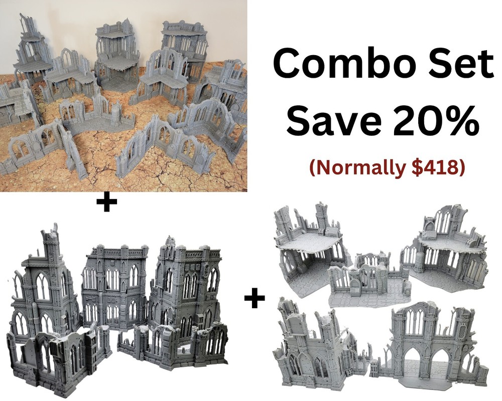 Tabletop Terrain Combo Set Gothic Sci-Fi Ruins Wargame Scenery, 28mm Scale