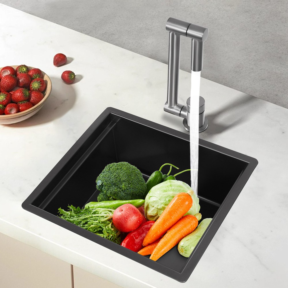 Black 304 Stainless Steel Kitchen Sink with Foldable Rotatable Faucet
