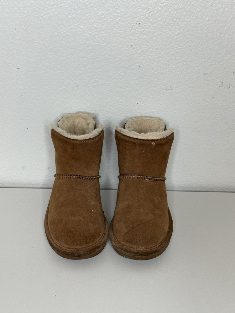 Brown Bow Accent Slip-On Bearpaw Boots for Girls Size 11