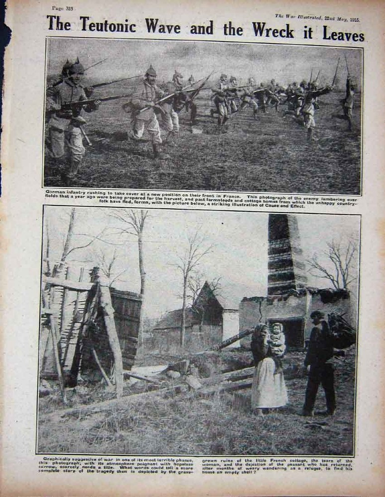 Original Old Antique Print 1915 Ww1 English Homes Southend German Siers France