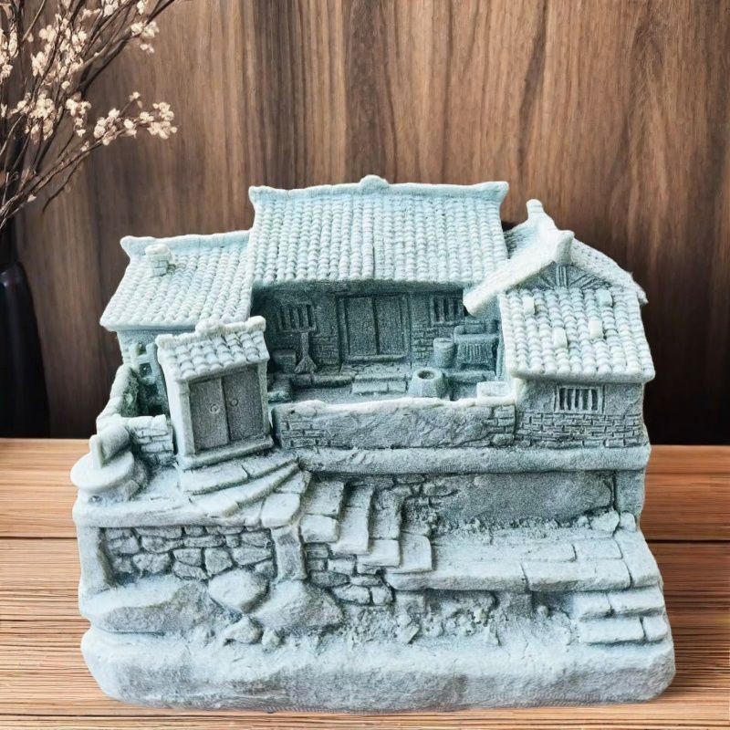 Handcrafted Qingsha Stone Architecture Figurine Living Room Study Bedroom Decor
