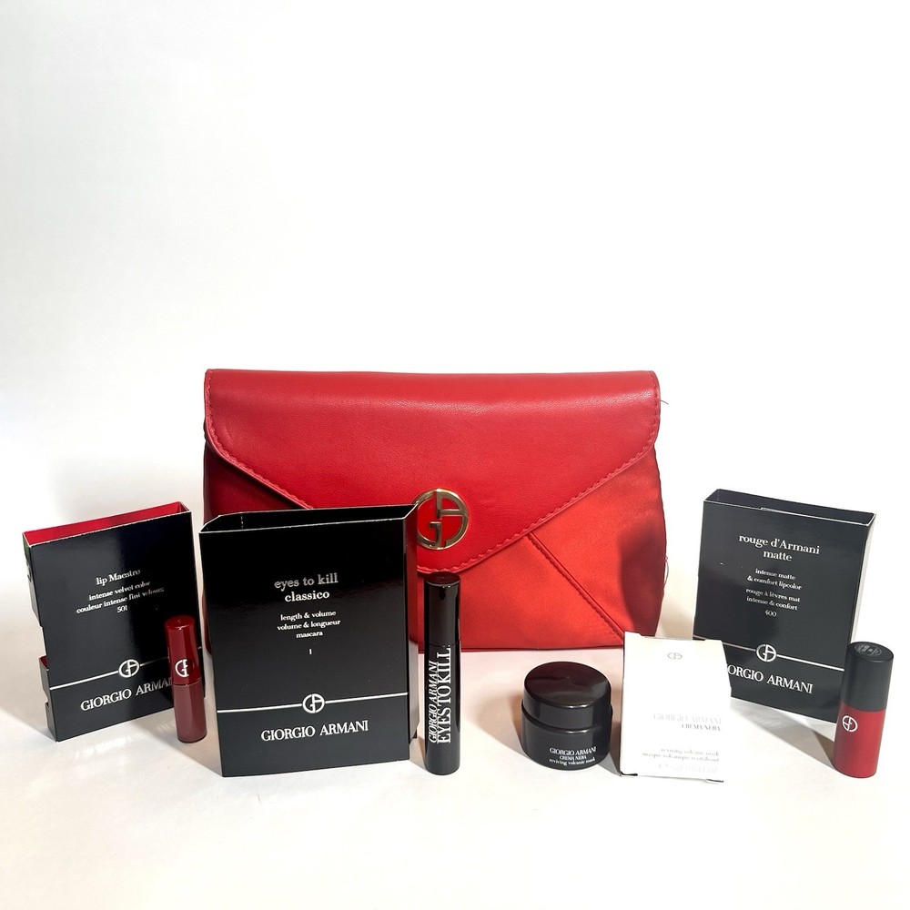 Giorgio Armani 9” Red Makeup Bag - Gift w/ Purchase - Samples Included
